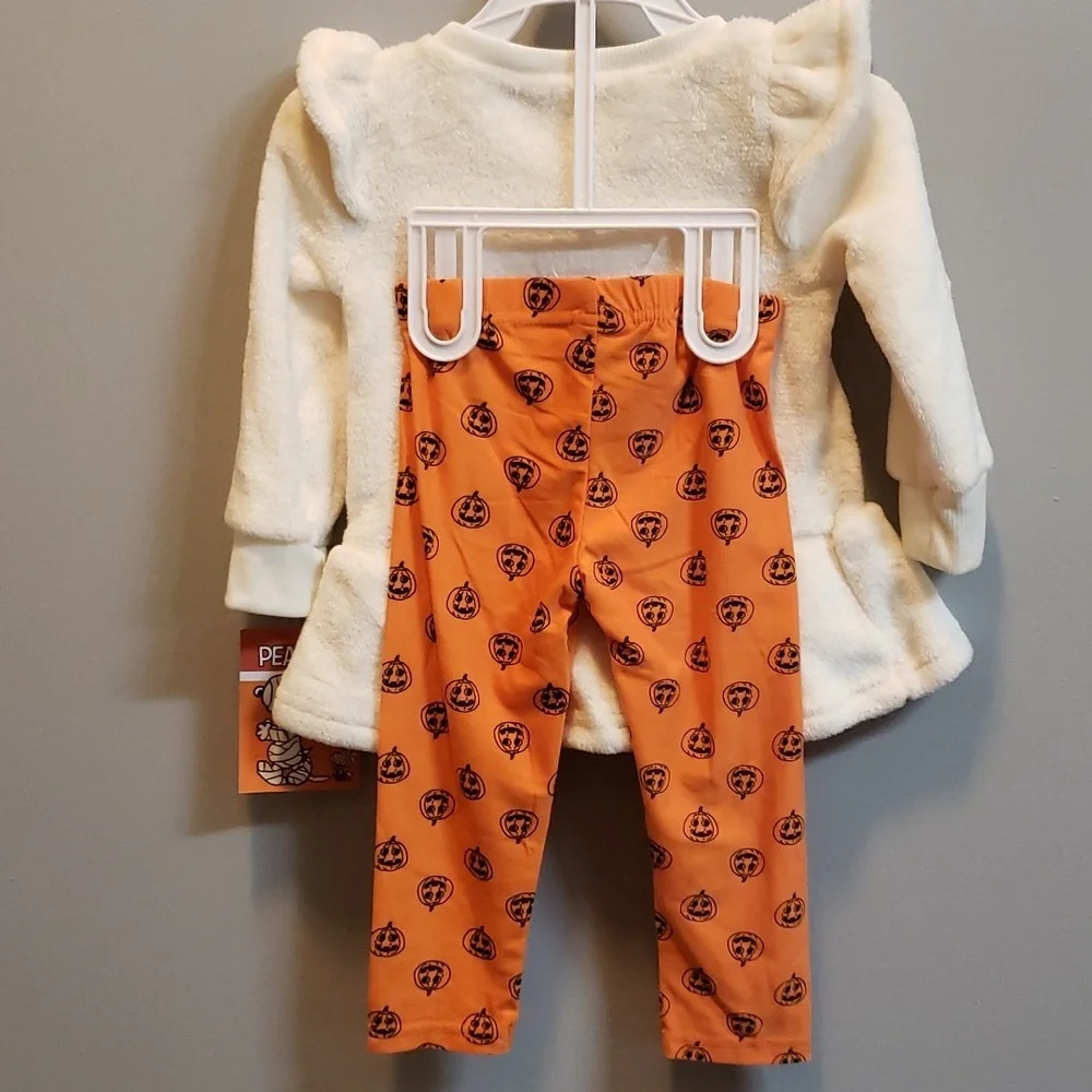 Peanuts Plush Ruffled Long Sleeve Top with Pumpkin Print Leggings, 18M